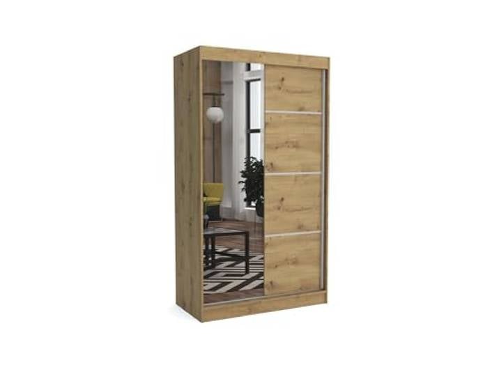 Brent - Kleiderschrank mit Spiegel Tom, 180cm Breit, Schlafzimmerschrank mit 1 Kleiderstange und Einlegeböden für Kleidung, Kleiderschrank Artisan Eiche