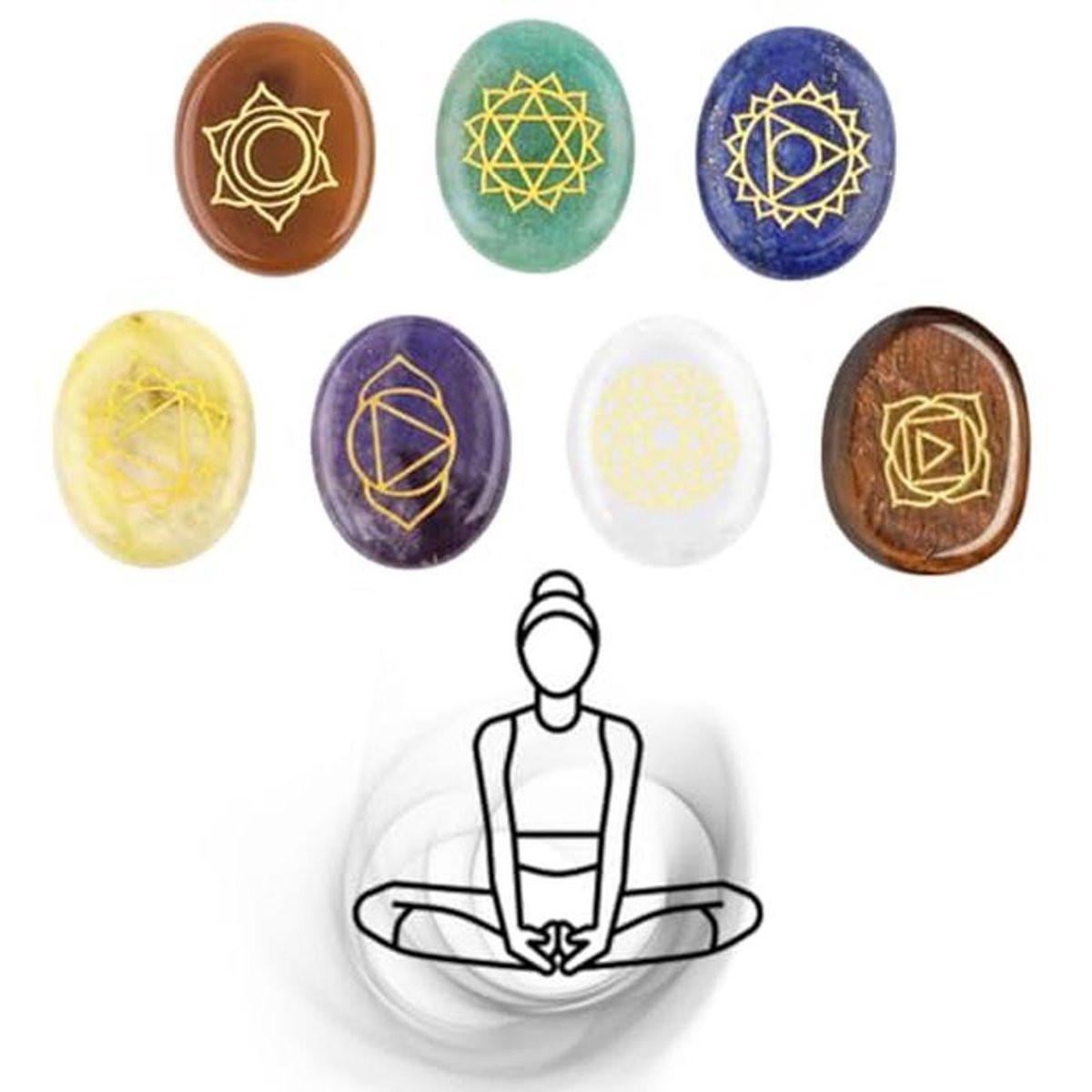 Zeven Chakra Stenen Set - Helende Kristallen voor Meditatie en Balans - 7 Natuurlijke Edelstenen - Multicolor