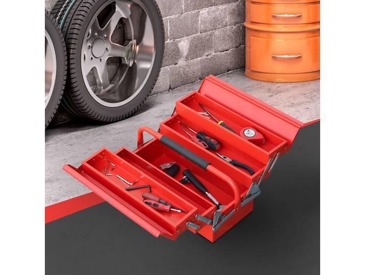 DURHAND Boite à outils métallique - coffret à outils - caisse à outils 3 niveaux 5 plateaux rétractables - tôle acier rouge