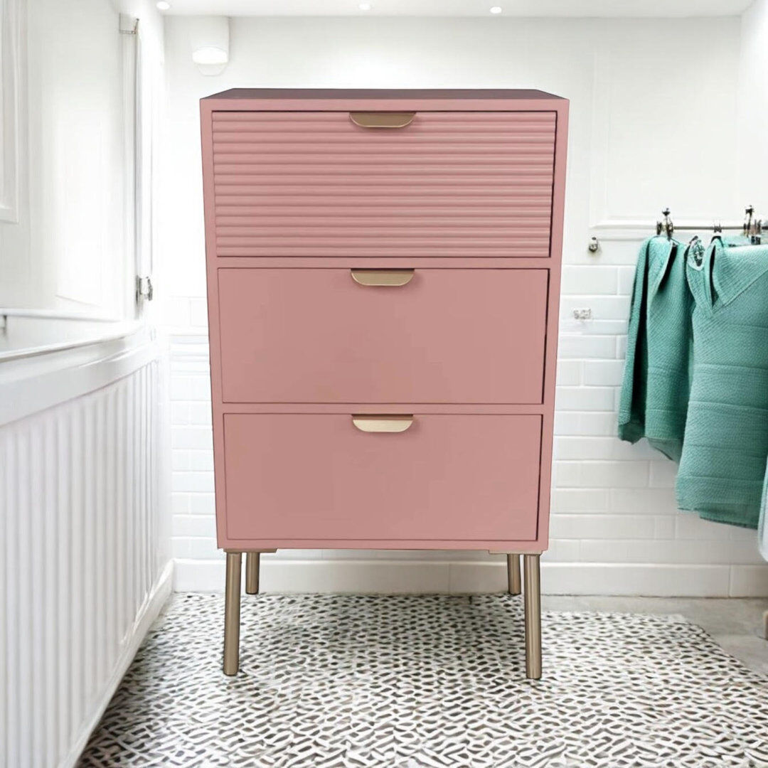 Fairmont Park Durable Agran 40cm Wide Chest of Drawers - Modern 3-Drawer Compact Storage Unit with Playful Scalloped Design for Bedroom Use Pink 75cm H X 40cm W X 30cm D