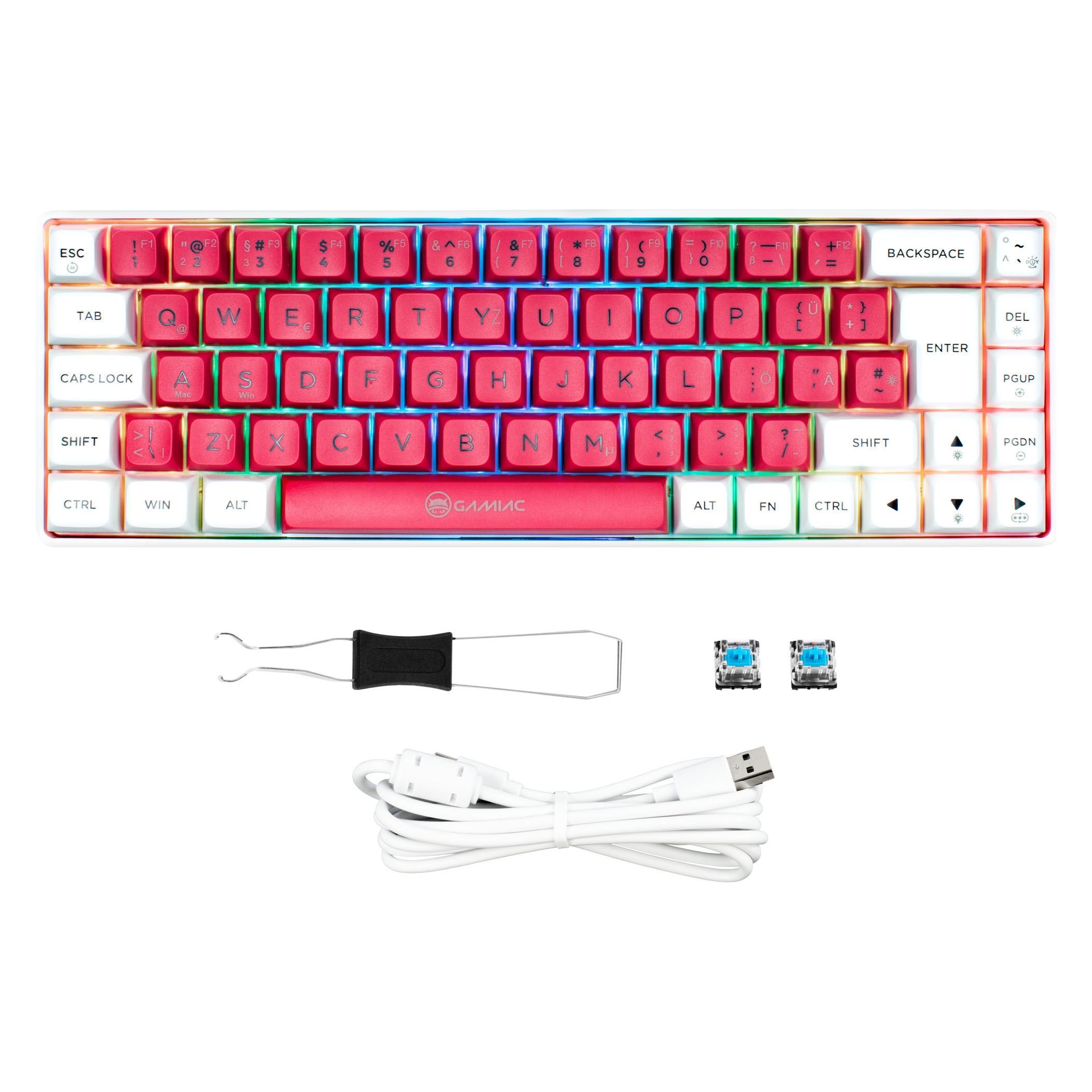 Gamiac TKL69G SF Gaming Tastatur, Kailh Blue Switches, RGB - weiss/rot (DE, Kabelgebunden) (GAKM-G69DW2R.21)