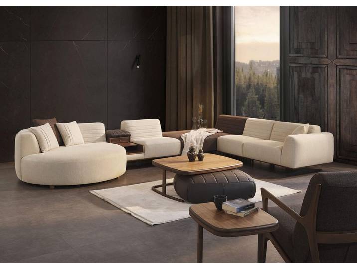 JVmoebel Wohnlandschaft Beige U-förmiges Sofa aus Textil für modernes Wohnen, Made in Europa