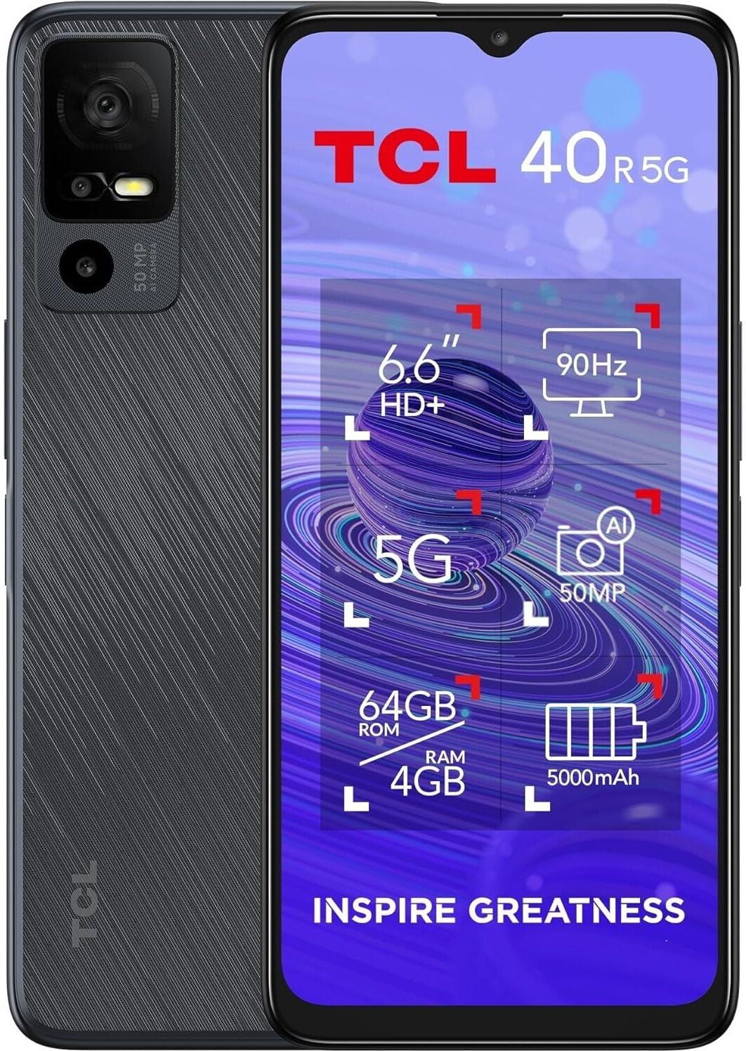 TCL 40 R 5G 4GB RAM + 64GB Storage Dual SIM Starlight Black Unlocked Smartphone, Used - Good