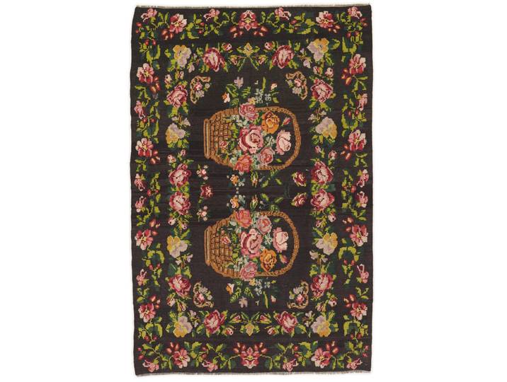 Kelim Rosen Teppich 169x257 Handgewebt Orientteppich Wolle