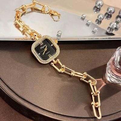 Uplift Essentials Luxury Multi Faceted Square Bracelet Watch Creative Mid Century Minimalist High End Timepiece For Women black