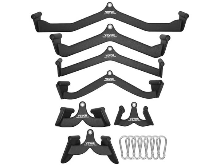 VEVOR Barres de Tirage Musculation Lot de 7\, Accessoires pour Machine à Poulie en Acier Massif et Caoutchouc\, Poignée de Tirage pour Entraînement de Force du Dos et Triceps\, pour Gym Domicile