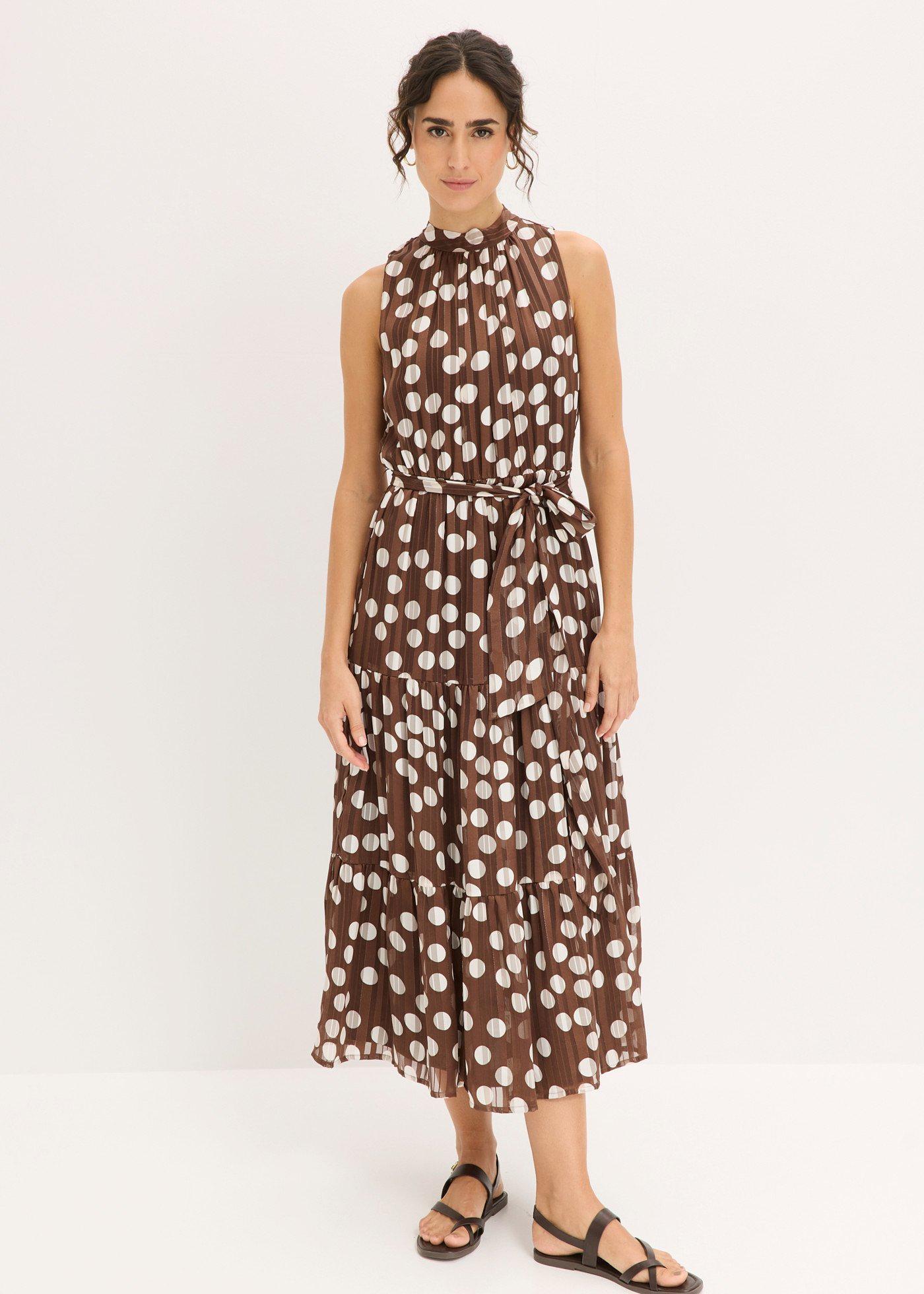 bonprix Chiffonkleid mit Glitzer, braun, Gr.36, festliches Chiffonkleid mit edlen Glitzerfäden