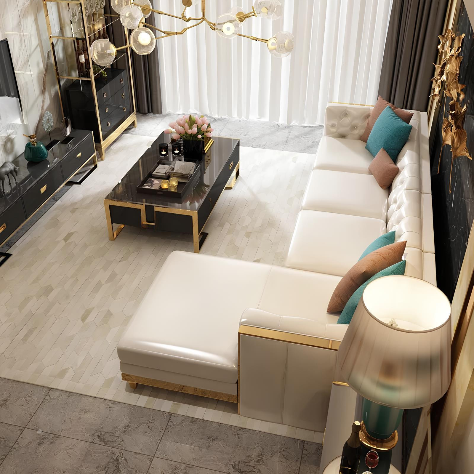 Moderne Italiaanse hoekbank met lederen bekleding voor de woonkamer