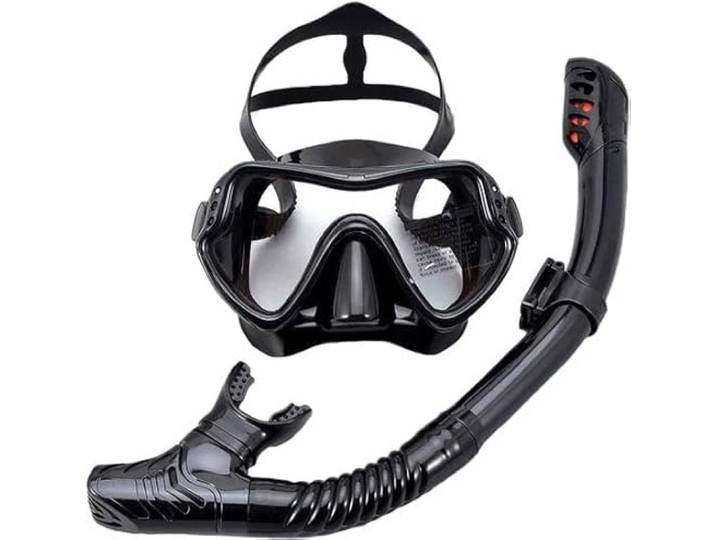 TravelHawk Snorkelset, zwart, duikmasker met snorkel, snorkelmasker voor kinderen en volwassenen, anti-condens & Dry Top duikbril met 180° gezichtsveld, comfortabel en veilig