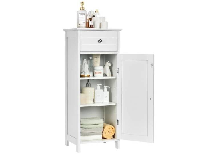 DREAMADE Armoire de Salle de Bain Colonne de Rangement avec Tiroir et Porte pour Salle de Bain Entrée Chambre Blanc