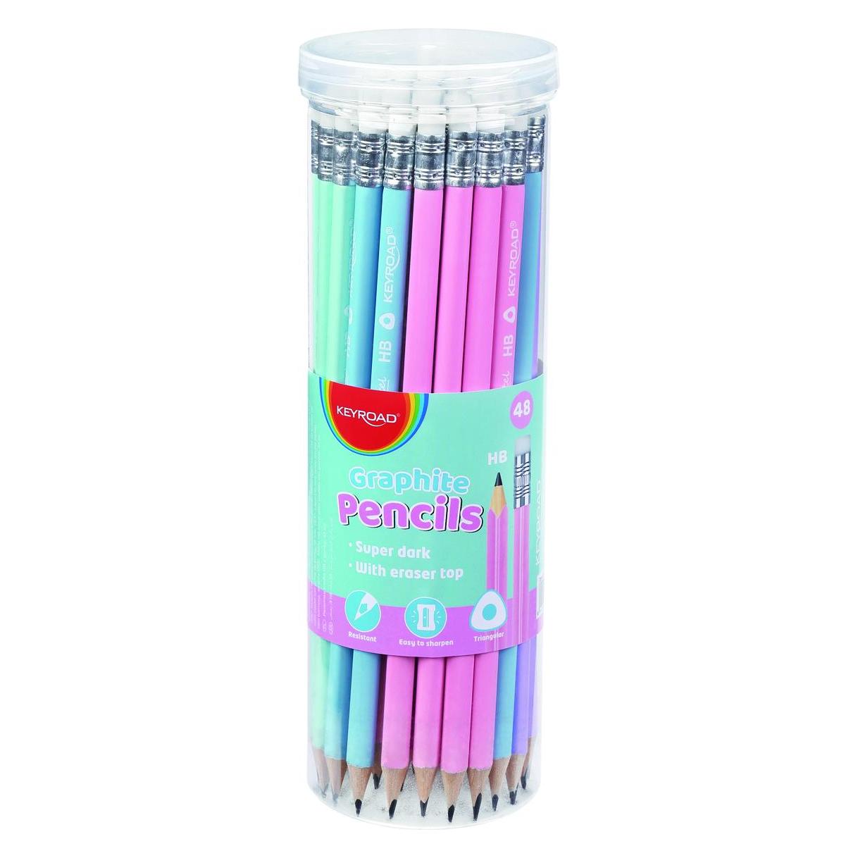 Keyroad Holzstift mit radiergummi, hb, dreieckig, pastell, 48 stück, in der tube (HB, 48x) (45650217)