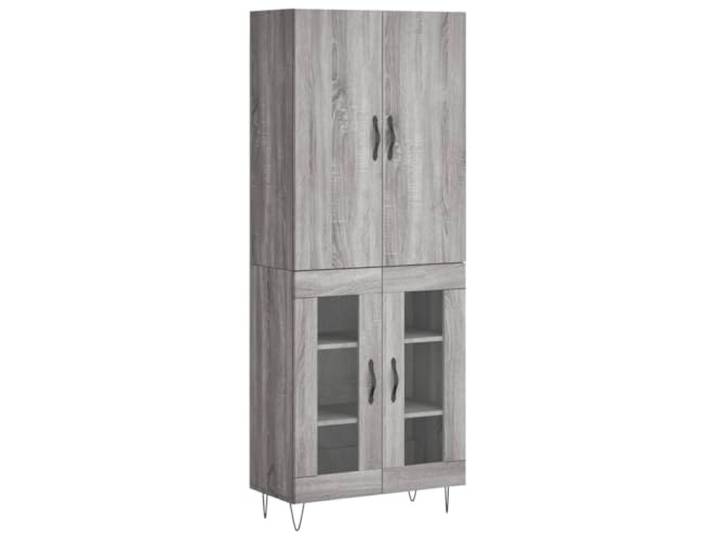 HGFDVCMR Highboard Grau Sonoma 69,5x34x180 cm Holzwerkstoff Schrank Elegantes Design für Ihr Wohnzimmer mit reichlich Stauraum, stabilen Metallfüßen und Glastüren für Ordnung im Alltag.