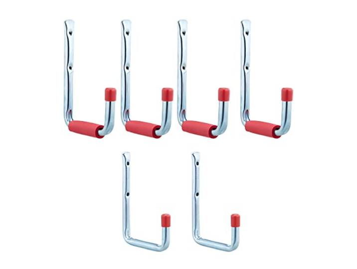 Relaxdays Porte-outils\, lot de 30\, 2 tailles\, jusqu’à 17\,5 kg\, crochet mural\, garage\, cave\, acier\, mousse\, argenté/rouge