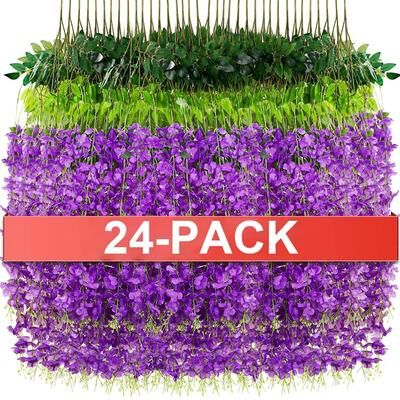 Inspired Living Luxe Cascading Artificial Wisteria Hanging Garland Elegant Fake Vines For Weddings, Home & Event Decor purple