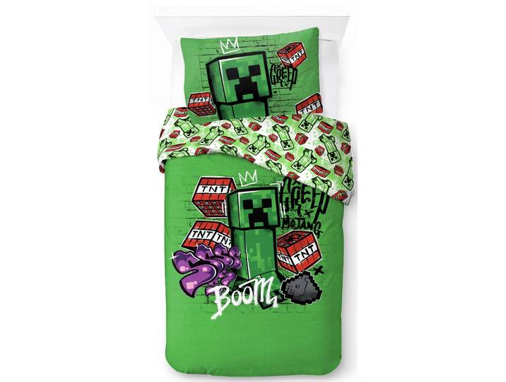 Kinderbettwäsche MINECRAFT Minecraft Metro Art , grün, B/L: 135cm x 200cm, 1 Stk., 1 Stk., Linon, B/L: 80cm x 80cm, 2, Linon, Obermaterial: 100% Baumwolle, Bettwäsche, Kinderbettwäsche, 100% Baumwolle
