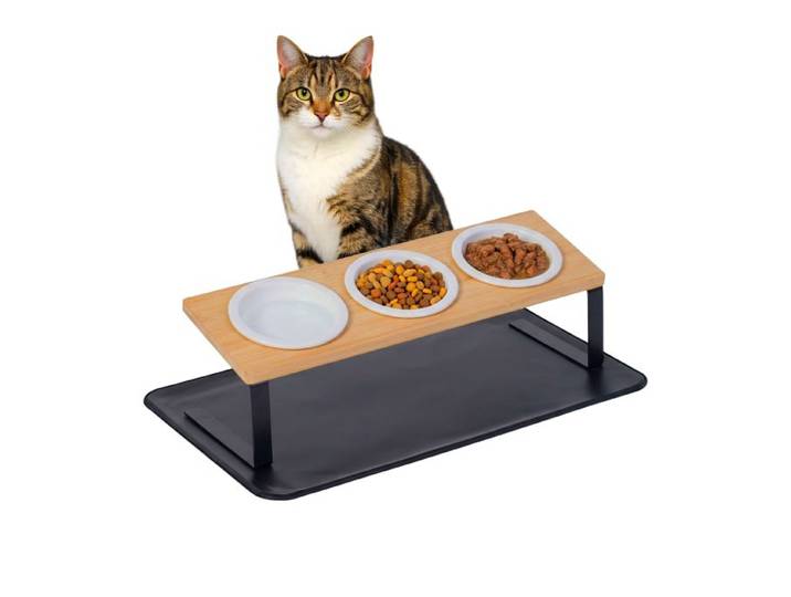 Relaxdays Katzennapf erhöht Keramik mit Unterlage