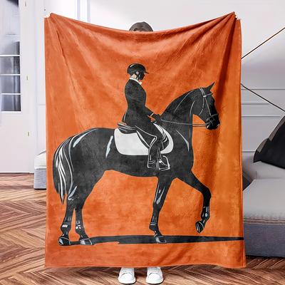 Shop Station Horse Fleece Blanket Soft Equestrian Throw Blanket For Cozy Home Decor & Horse Lover Gift orange 28x39in