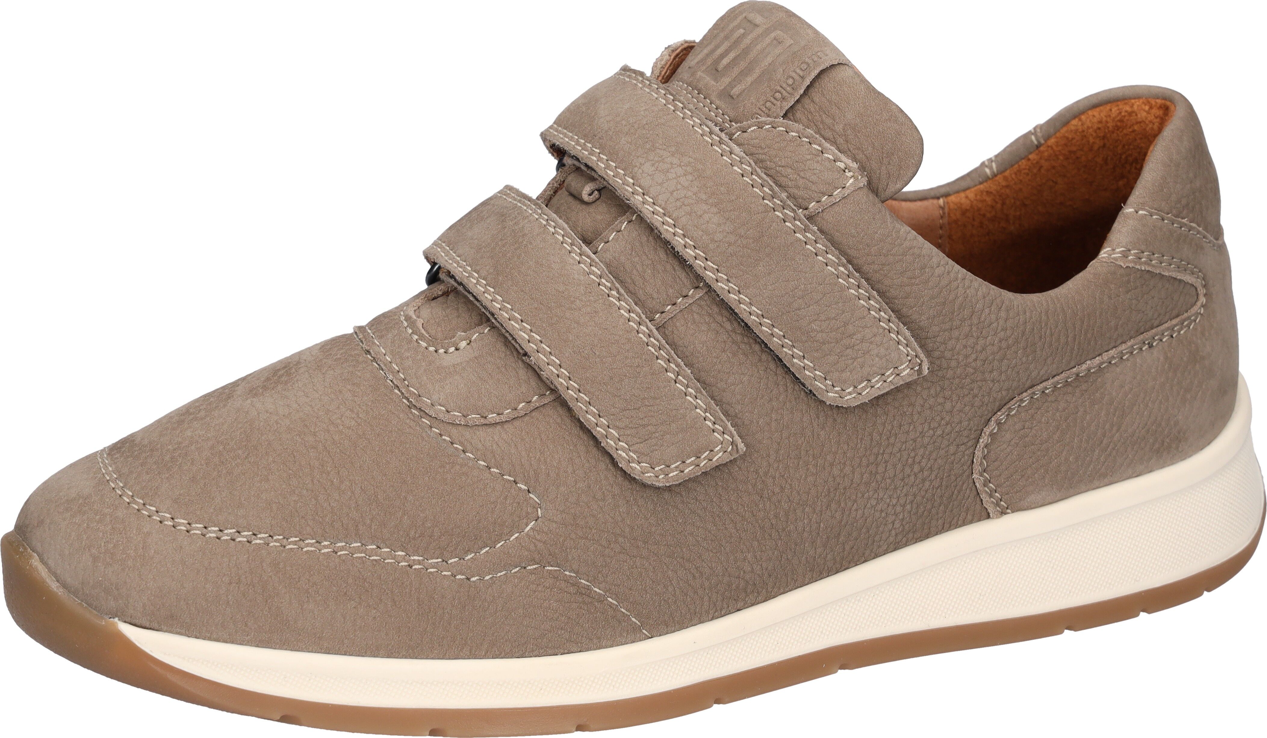Klettschuh WALDLÄUFER "KILIAN", Herren, Gr. 8,5 (42,5), Leder Textil, beige, Nubukleder, unifarben, Schuhe Klettschuh, Komfortschuh, Bequemschuh mit Luftkammern-Laufsohle, K-Weite