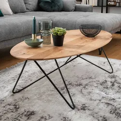 Ovaler Couch Tisch in Eichefarben und Schwarz 36 cm hoch