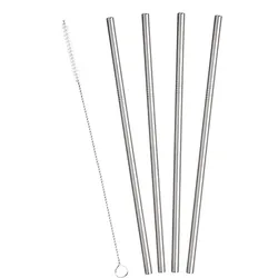 Metaltex Inox Trinkhalm Set 4 teilig lang inklusive Reinigungsbürste Lang Ø 0,6 x 21,5 cm