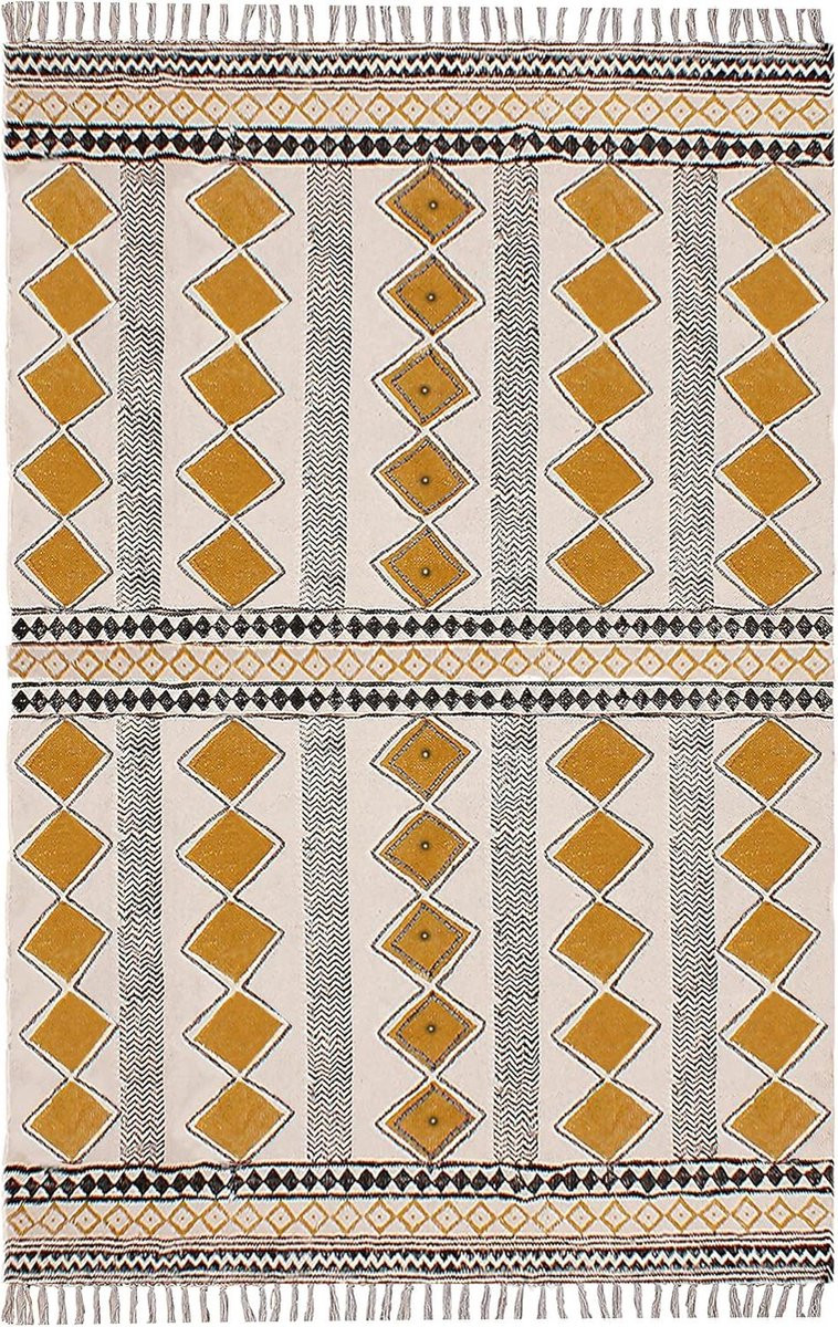 Handgemaakt Katoenen Vloerkleed Runner - Goud Beige - 80 x 120 cm