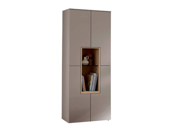 Schöner Wohnen Vitrine 4-türig CREDENZA, Steingrau, Holzfurnier