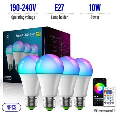Uplift Essentials Atmospheric Smart RGB LED Bulb WiFi & Bluetooth Color Changing Home Lighting 190 240v e27 4pcs