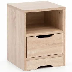 KADIMA DESIGN Nachtkonsole WL5.701 31x43x31 cm Sonoma 1 Schublade und Ablagefach, Weisse Nachtkommode mit Stauraum, Nachttisch Schlicht Modern, Nachtschränkchen