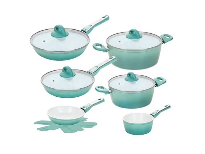 Genius Cerafit Revolution Pfannen Topf Deluxe Set 12 tlg., Glasdeckel, Viles Einleger, Keramik antihaftbeschichtete Bratpfanne, abnehmbarer Griff, alle Herdarten Induktion