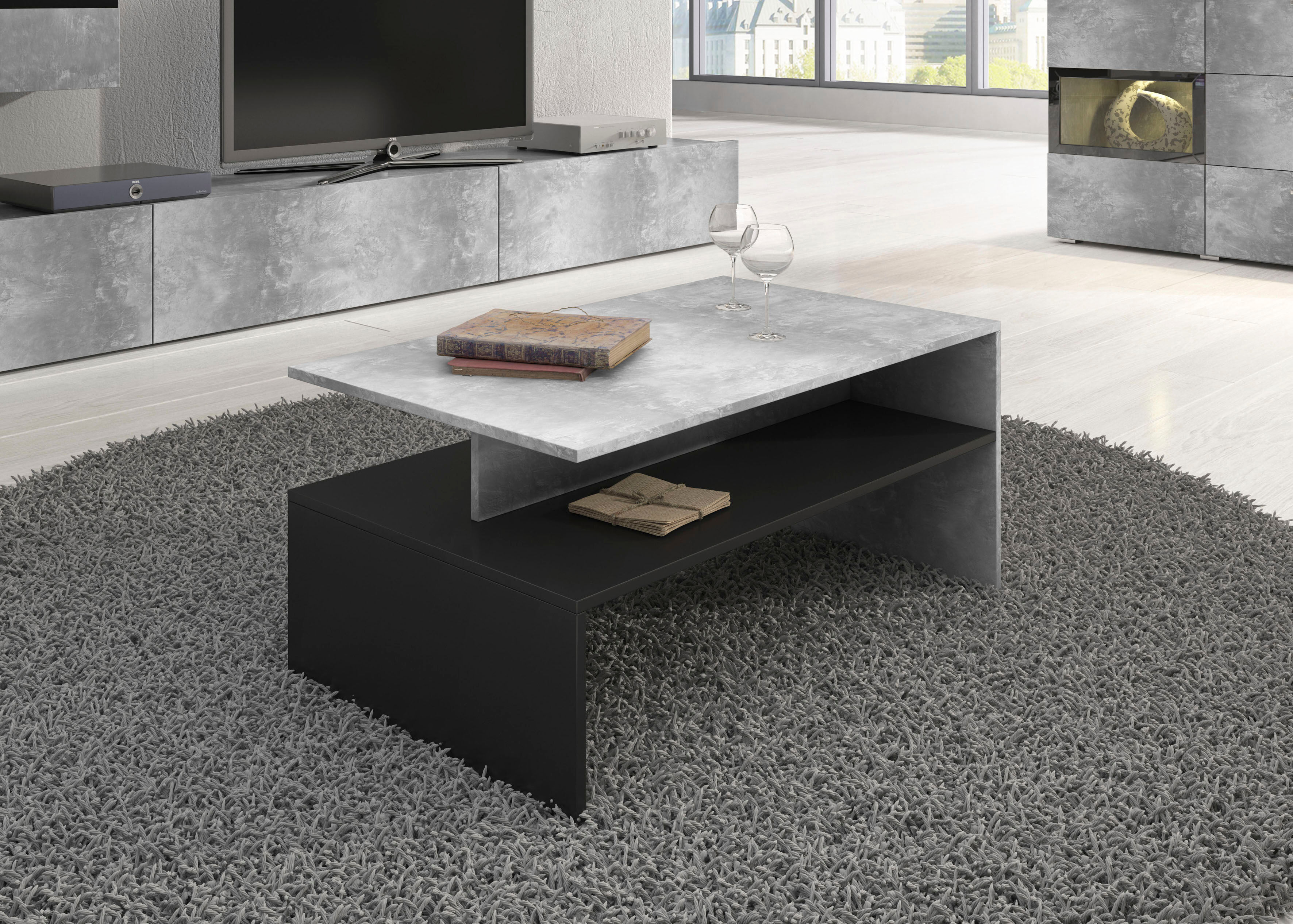 Couchtisch GOODPRODUCT "Baros", schwarz (beton, schwarz, beton hell), B:100cm H:45cm T:60cm, Tische, Couchtisch, 100 x 60 cm beton, schwarz, beton hell B/H/T: 100cm x 45cm x 60cm