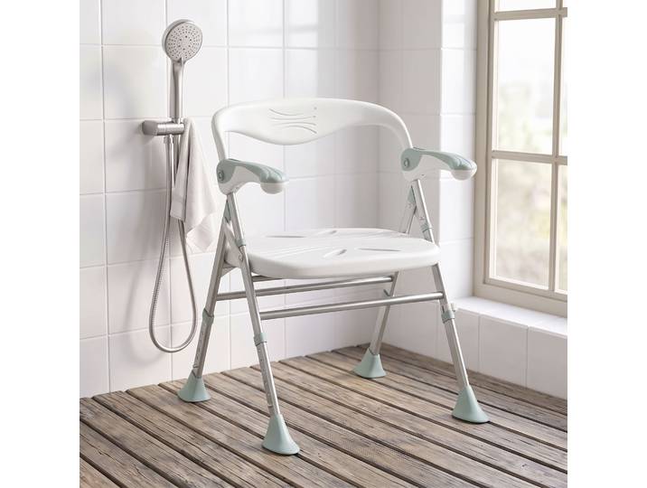 HOMCOM Chaise de Douche Pliante Réglable avec Accoudoirs 136kg