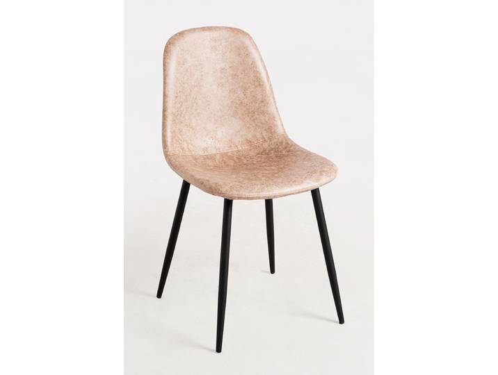 4er Set Black Teok Kunstleder Stühle - Beige Vintage