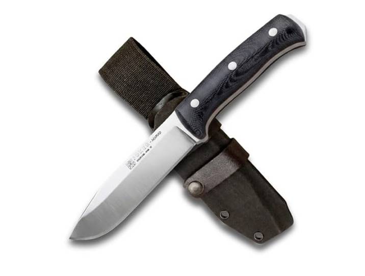 Joker Survival-Messer Nomad CM125-K, Griff aus schwarzem Micarta Canvas, 12,7 cm Klinge, schwarze Kydex-Scheide, Werkzeug für Angeln, Jagd, Camping und Wandern