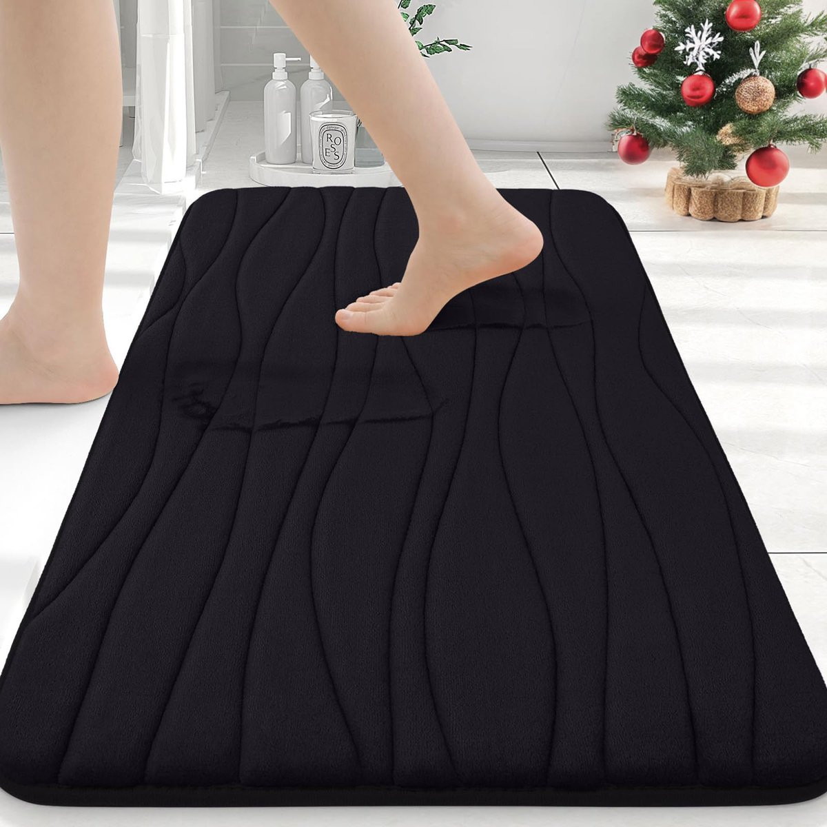 Homaxy Badmat - Traagschuim Antislip Douchemat - Zwart - 61 x 90 cm