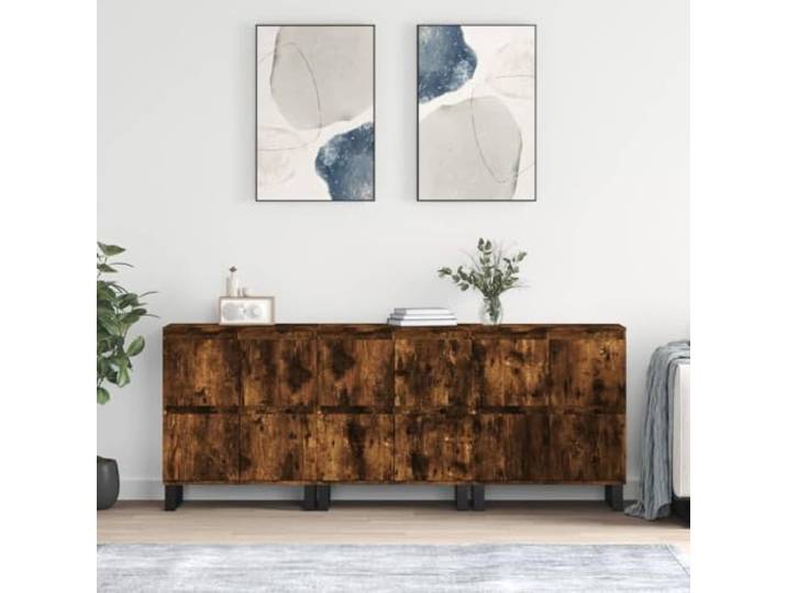 MBDRKVGF Sideboards 3er Set aus Holzwerkstoff in Räuchereiche-Optik, Kommode für Wohnzimmer, 180 x 35 x 70 cm