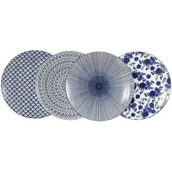 KHG Dessertteller 4er Set Vario , blau , Porzellan , Maße (cm): H: 2,5  Ø: 22