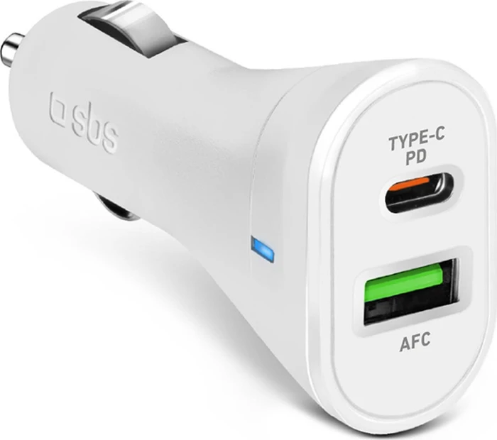 SBS Car charger 12/24 V Type-C PD 20W + 1 USB 2,1 A, white color
