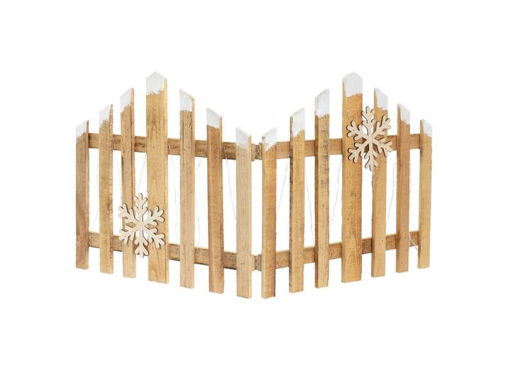 DEKO HOLZ ZAUN Natur 30 LED Warmweiß 77x38 cm mit Schneeflocken