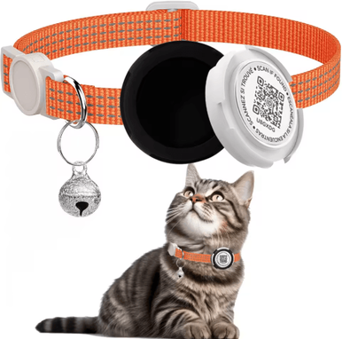 Inspire Picks Reflective Cat Collar With Air Tag Holder And QR ID Tag For Dual Pet Protection orang