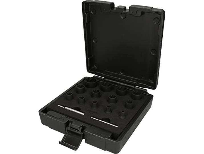 KS Tools 913.1460 Coffret de douilles à chocs spéciales pour vis et écrous Module de douilles à chocs 1/4''-1/2'' pour vis et écrous abîmés\, 6 à 27 mm\, 15 pièces\, Chrome Molybdène