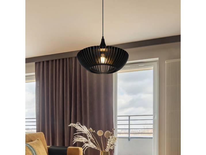 Pendelleuchte Colino Ø 40cm Schwarz/Schwarz Material: Metall, Holz teilmassiv Metallart: Eisen Oberfläche Holz: Lackiert Oberfläche Metall: