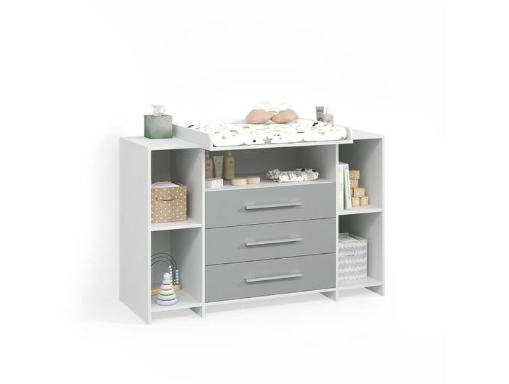 Livinity® Wickelkommode Torino, Weiß/Grau/Weiß, XL mit Schubladen