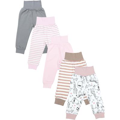 Pumphose TUPTAM "Pumphose Baby Lange Pumphose 5er Pack", Mädchen, Gr. 98, N-Gr, grau (streifen pink beige tiere rosa), Obermaterial: 100% Baumwolle CO., Hosen