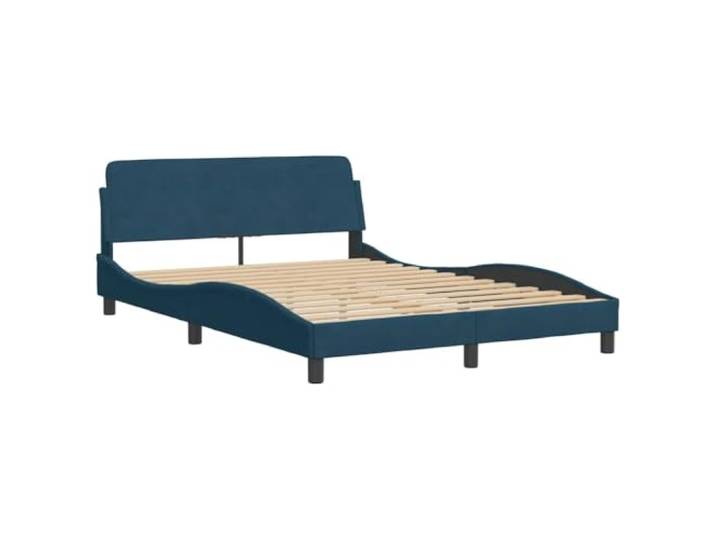 KTHLBRH Bettgestell mit Kopfteil Blau Samt 140 x 190 cm Robuste Beine, Lattenrost aus Sperrholz, gewelltes Design, Matratze nicht im Lieferumfang enthalten