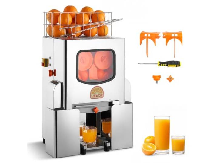 VEVOR Presse Agrumes Commercial Extracteur de Jus Électrique 20 Oranges/min\, Pour Bar à Jus Restaurant Supermarché Bureau\, Presse Orange Semi-automatique 120 W\, Rendement Élevé\, Avec Bac à Écorces