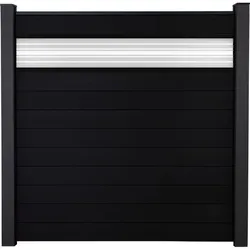 GroJa Solid Steckzaun Sichtschutzzaun mit 30 cm ESG-Glas Designeinsatz Schwarz co-extrudiert Sichtschutz Steckzaun Lamellenzaun