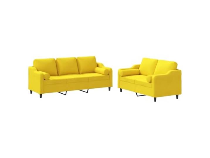 PUGYNBK Sofa-Set mit Kissen, 2-teilig, hellgelber Stoff Struktur aus Sperrholz und Metall, atmungsaktiver Stoff, bequeme Füllung, zylindrische Kissen, Unterstützung 110 kg pro