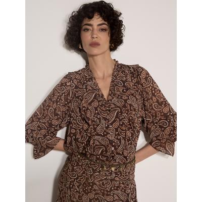 Rüschenbluse APRICOT "Chiffonbluse", Damen, Gr. 8, braun, gewebt, , Modisch, normal, V-Ausschnitt, Elastische Bündchen, Blusen, mit Paisleydruck