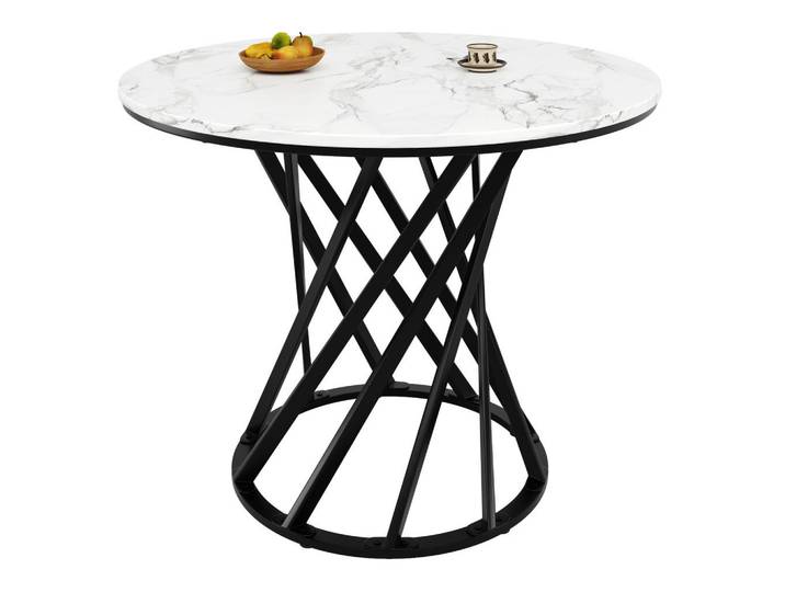Redom Esstisch, MDF-Tischplatte mit Metallgestell, 80/80/76 cm, Schwarz/Weiß, 80x76x80 cm, Esszimmer, Esstische