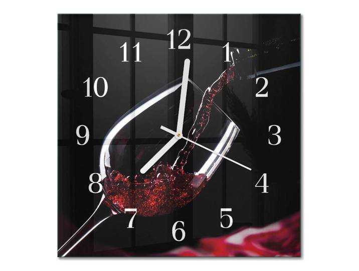 Tulup Wanduhr 30x30 cm - Wein, Schwarz, Glas, Quadratisch, 30x30x0.4 cm, Dekoration, Uhren, Wanduhren